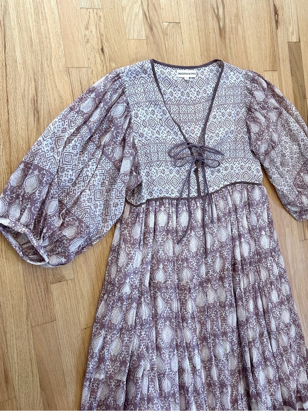 DAUGHTERS OF INDIA jasmine maxi dress lavender block print boho cotton size XL - Picture 8 of 13